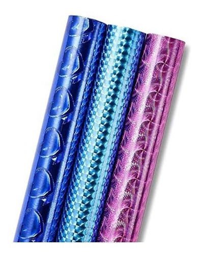 Papel De Envolver Holográfico Juvale, 3 Rollos, Lámina Iridi