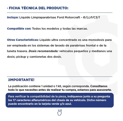 Liq Limpiaparabrisa Ultra Concentrado Ford Motorcraft 50 Ml.