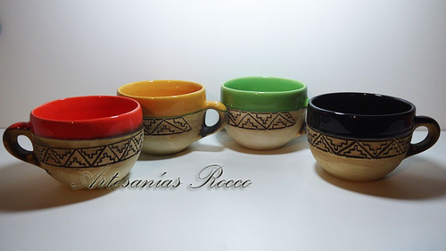 Tazon Artesanal De Ceramica - Sopa - Tallado Y Esmaltado -