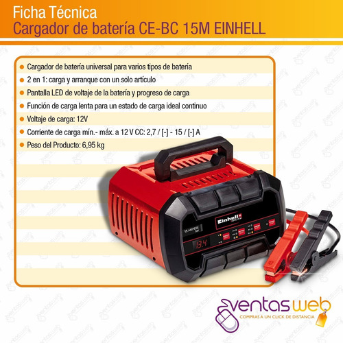 Imagen 7 de 8 de Cargador Arrancador De Bateria 12v Einhell Auto Moto 2 En 1