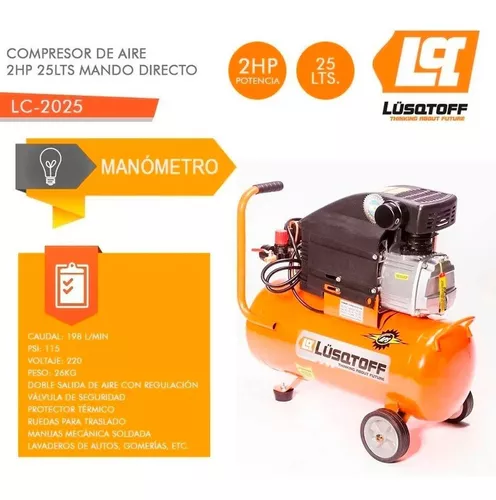 Compresor Aire Portátil Lüsqtoff 25 Lt 2hp Profesional G2852