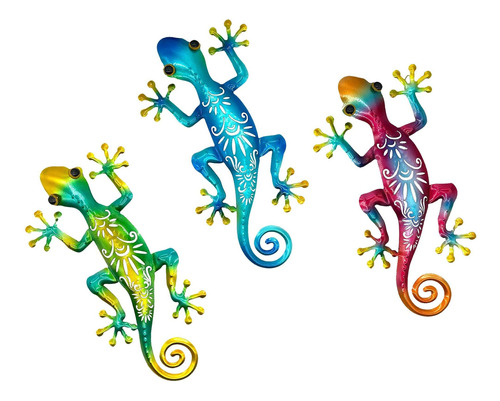 Sotaling Gecko Decor Juego 3 Flor Metal Hecha Diseño