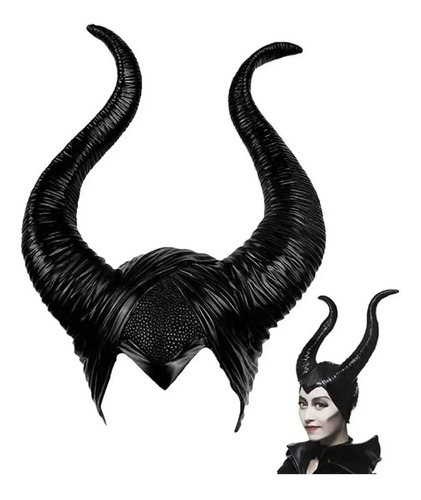 Máscara Touca Malévola Chifre Maleficent Feminina Carnaval Cor Preto