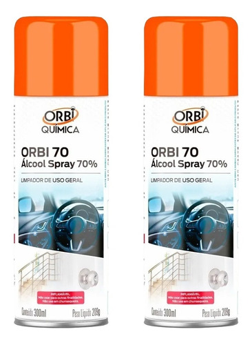 Kit 2 Álcool  Em Spray 70% Aerossol 300ml Orbi  