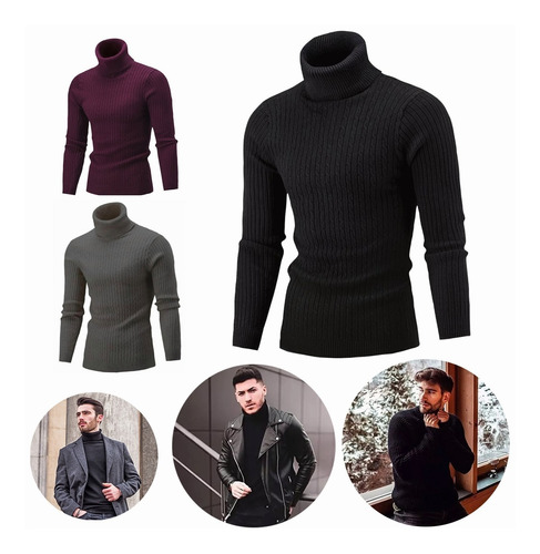 Sweater Tejido Cuello Alto Moda Para Hombre Invierno Tortuga