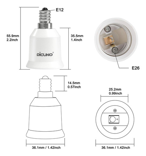 Adaptador Dicuno E12 A E26, Convertidor De Enchufe Ac