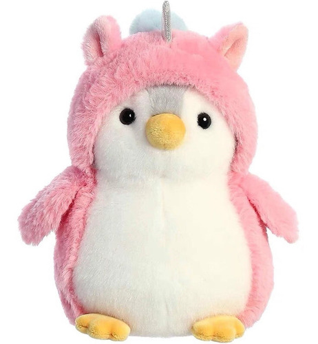 Pingüino De Peluche Disfrazado Unicornio Kawaii 18 Cm Aurora