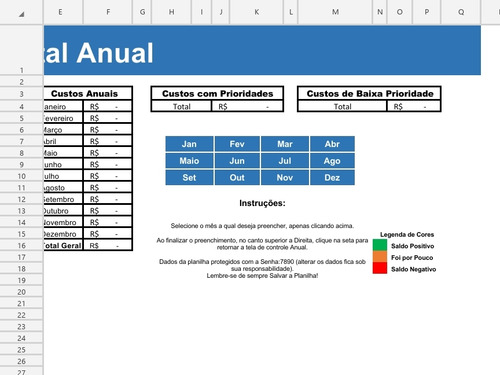 Dashboard Financeiro Familiar/pessoal Mensal C/ Painel Anual