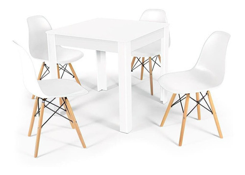 Mesa De Jantar Sofia Branca 80x80cm + 4 Cadeiras Eiffel Cor Branco