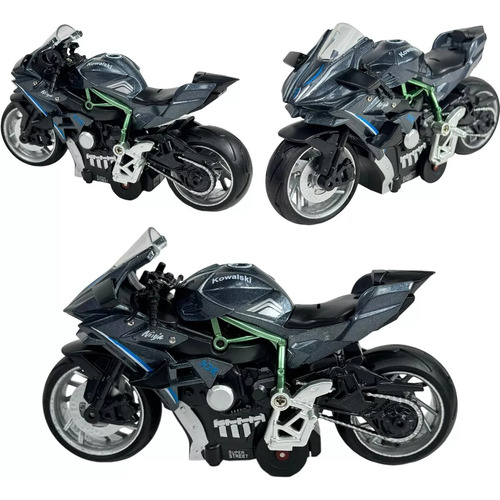 Motocicleta Kawasaki Ninja H2-r Con Luz Y Sonido 1-18 Negro Negro