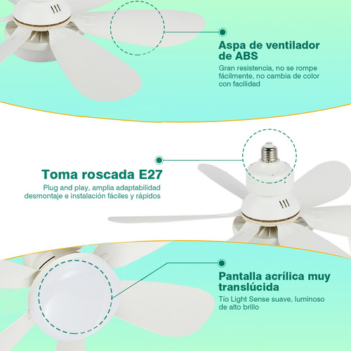 Ventilador Techo Con Luz 40w 3vel 52cm + Control Remoto