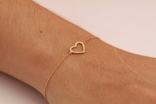 Pulseira Coração Com Diamantes Em Ouro 18k