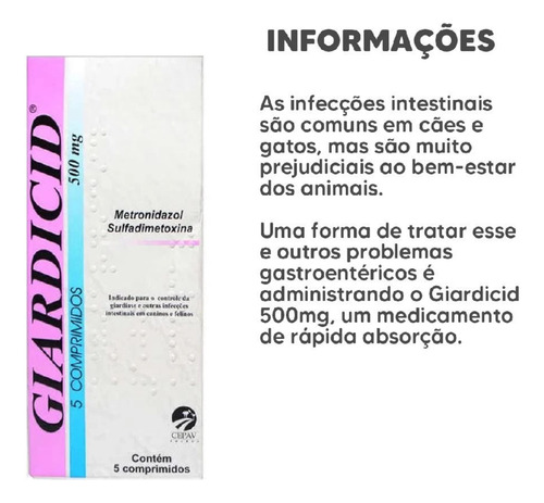Giardicid 500mg Para Cães E Gatos Com 5 Comprimidos Cepav