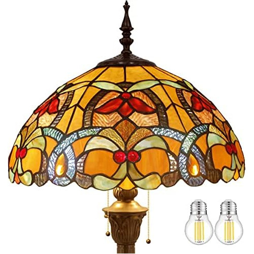Tiffany Floor Lamp Orange Liaison Stained Glass Standin...