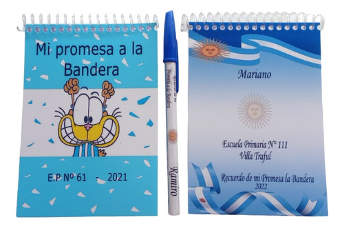 Anotadores + Birome Promesa A La Bandera Personalizada X 30