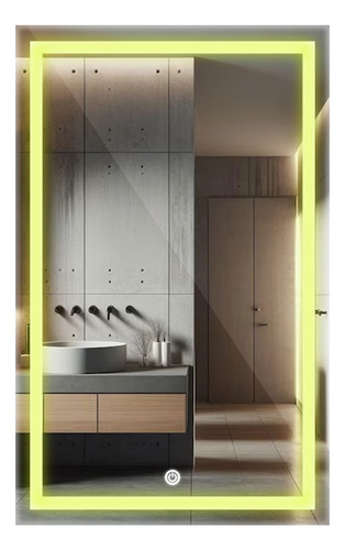 Espelho Grande Retangular Jateado Com Led 100x90 Cm Lapidado Moldura Neutro