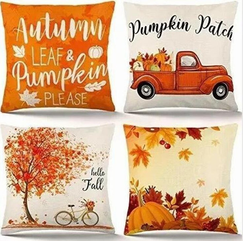 4 Fundas De Almohada Otoño Letra Coche Fundas De Almohada De