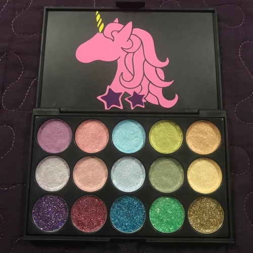 Paleta De Sombras Y Glitters Unicornio Tonos Claros Y Pastel