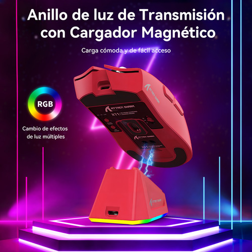 Mouse Attack Shark X11 Paw3311 Gaming Base Charging Rgb Red Vermelho