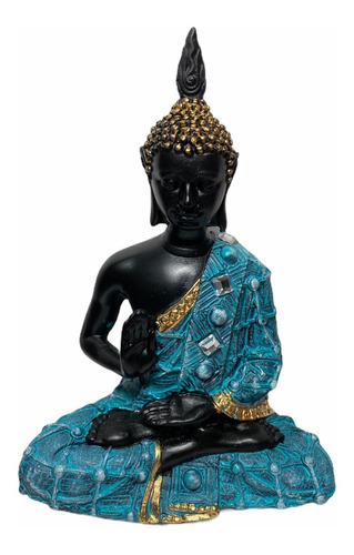 Buda Negro Con Azul Y Brillantes Estatua Decoración