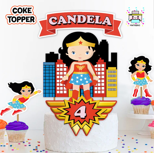 Cake Topper Imprimible Adorno Torta Niña Mujer Maravilla M1