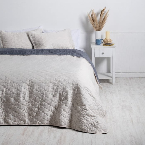 Imagen 2 de 3 de Quilt Verano Bicolor 2 Plazas Mashini Beige - Gris