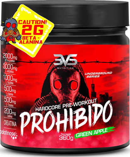 Prohibido antes del entrenamiento, 360 g, fórmula exclusiva que contiene creatina y beta alanina, sabor: manzana verde