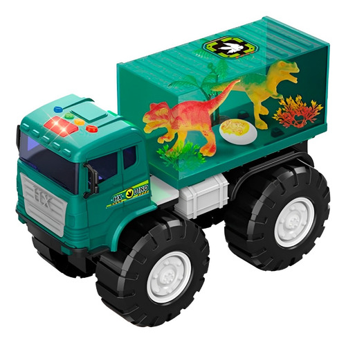 Camión Con Dinosaurios A Fricción . Con Luz Y Sonido Mpuy