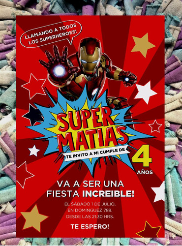 20 Iron Man Vengadores Invitación Infantil Cumpleaños Comic