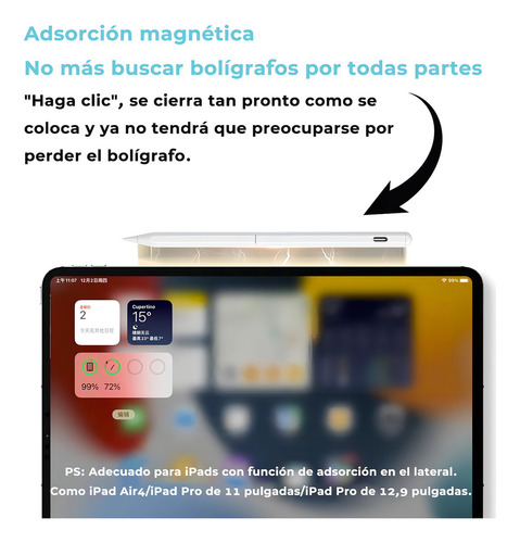 Pencil iPad, Stylus Pen con Carga Rápida, Rechazo de Palma y Detección de Inclinación, Lápiz para iPad 10/9/8/7/6 Generación, Pro 11/12.9(3/4/5/6th), Air 3/4/5, Mini 5/6