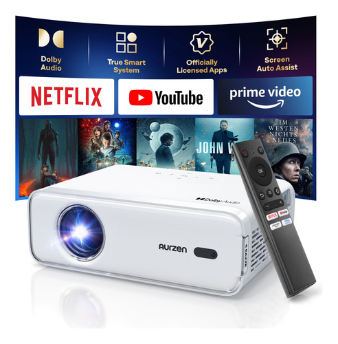 Aurzen Eazze D1 Intelligent Professional Projector, Nativa 1080p, Dolby Atmos, Autofocus Y Keystone, Hdr10, Mini Proyector De Vídeo Portátil Bluetooth Wifi, Blanco