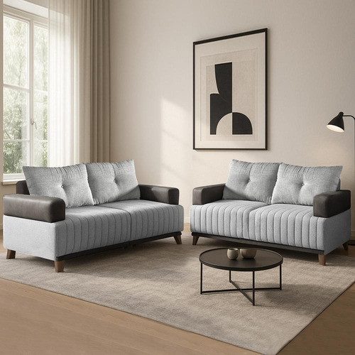 Conjunto Sofá 3x2 Lugares Leona Em Linho Bom Pastor