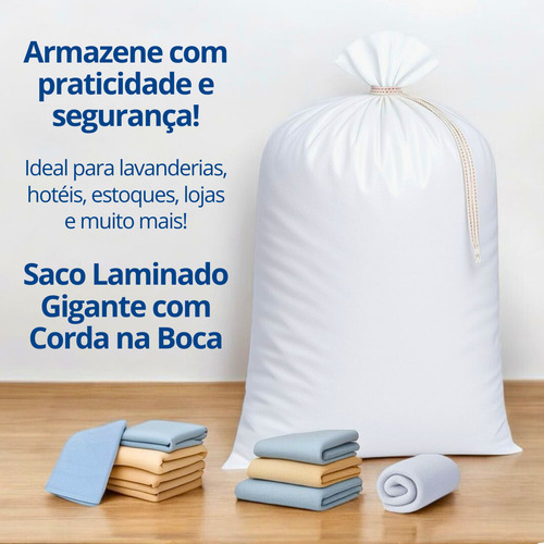 10 Sacos De Ráfia Grande 70x100 Laminado Com Corda Cor Branco