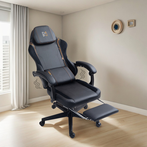 Silla Gamer Plus Ergonomica Masajeador Reposapies Nenotech Naranja Cuero Sintético