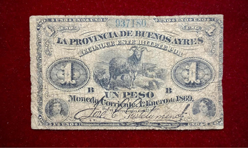Billete 1 Peso Buenos Ayres 1869 Argentina Pick S481