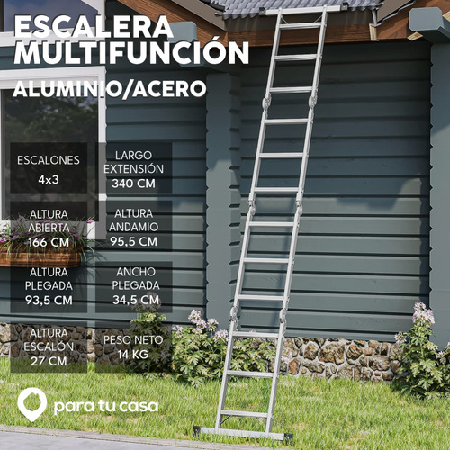 Imagen 2 de 10 de Escalera Multifuncion Aluminio /acero 4x3 Articulada 12 Esc