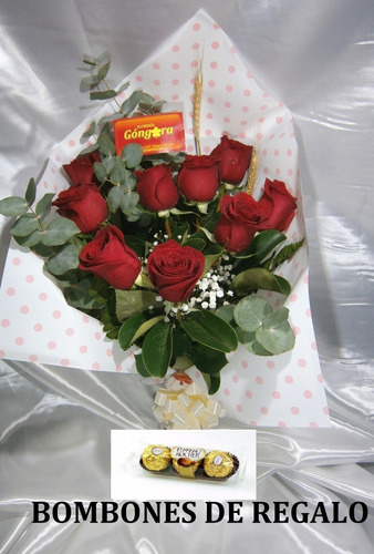 Rosas Importadas 9 Con Bombones Ferrero Rocher De Regalo