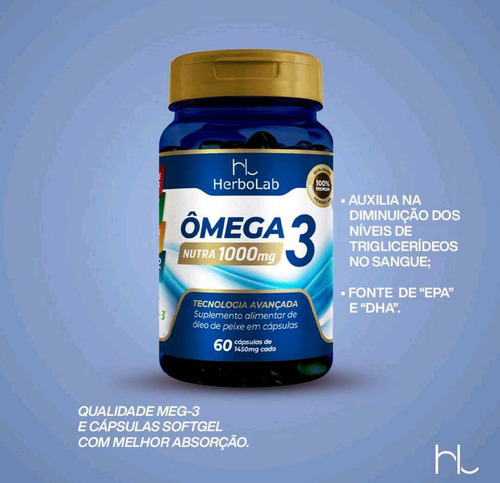 Omega 3 - Óleo De Peixe 60 Cáp 1000mg Herbolab / Sem Sabor BVN