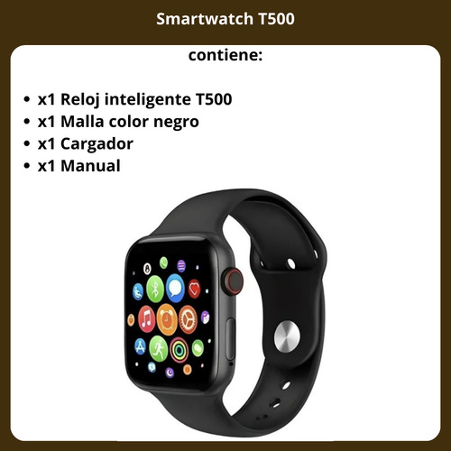 Smartwatch T500 Llamadas Con Cargador Usb 220v 1a Celular Negro Liso Rojo Negro