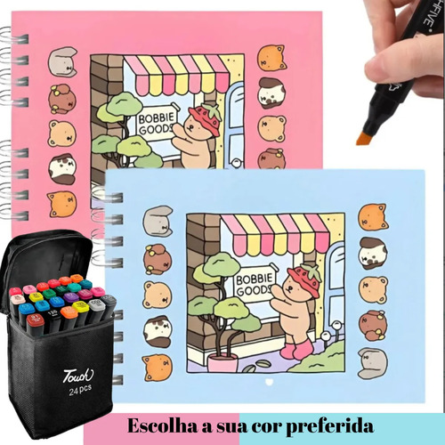 Livro De Colorir+ Estojo De Canetinhas Coloridas 24 Canetas