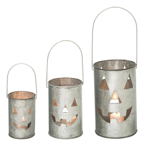 Juego De 3 Faroles Votivos Led Calabaza Halloween