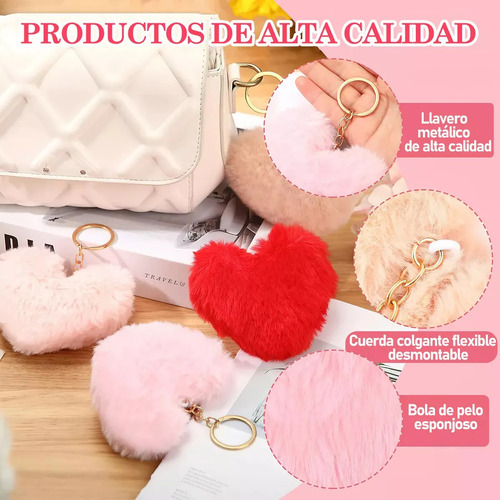28 Llaveros Corazon Pompones De Moda Peluche Lotes Mayoreo