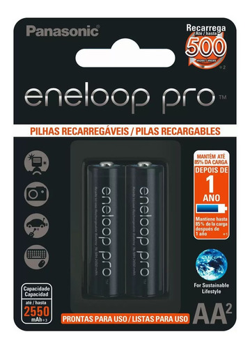 Pilha Recarregavel Panasonic Eneloop Pro Aa 2550mah Bk-3hcce