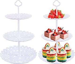 2 Set Of 3 Tier Cupcake Stand, Round White Dessert Stand Ser