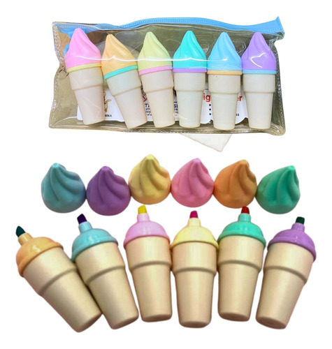 Resaltadores Marcadores Cono Helado X6 Papeleria