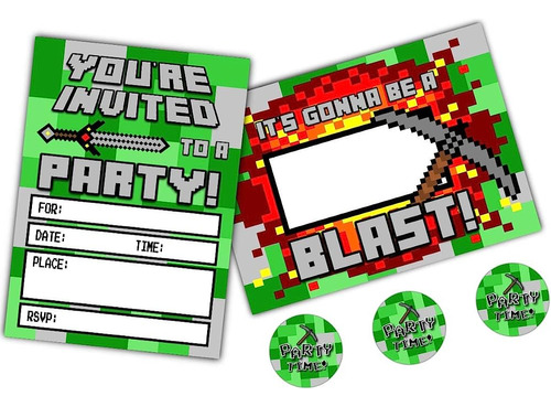 Gypsy Jade's Pixel Party Invitations - Grandes 5  X 7  Invit