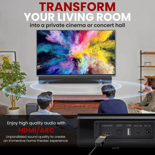 Pyle - Altavoz De Barra De Sonido Para Cine En Casa, Base De Onda, Soporte De Mesa, Sistema Digital De Tv Con Conector De Audio Óptico Aux/digital, Puerto Usb, Hdmi/arc, Reproducción De Sonido