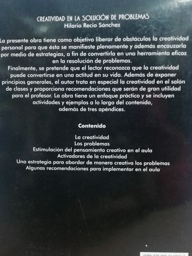 Creatividad En La Solución De Problemas/ Hilario Recio Sánch (Usado)