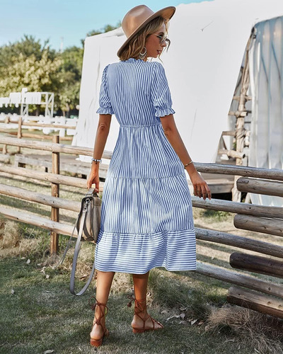 Vestido Camiseiro Feminino Com Decote Em V Casual