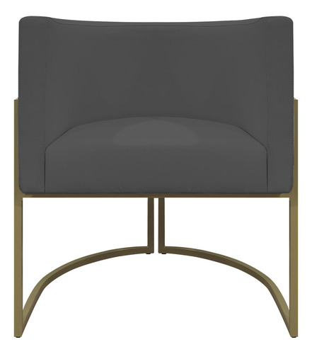 Kit 2 Poltronas Recepção Luna Corino Base Ferro Champagne Cor Cinza Desenho Do Tecido Liso